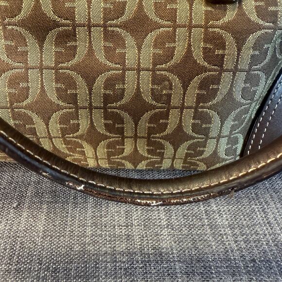 Womens Fossil Brown Signature Fabric Leather Shoulder Handbag Satchel Bag Purse - Picture 12 of 15